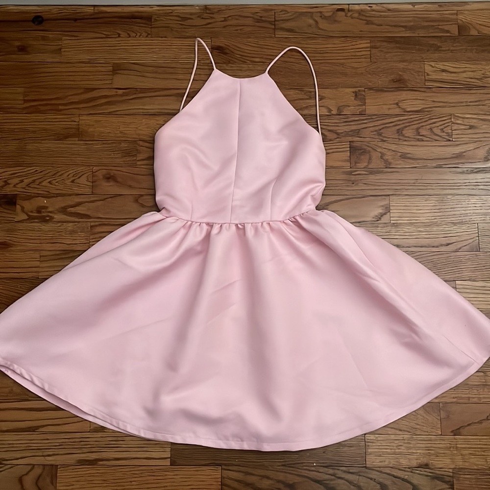 Dainty Hooligan Pink Backless Halter Skater Dress